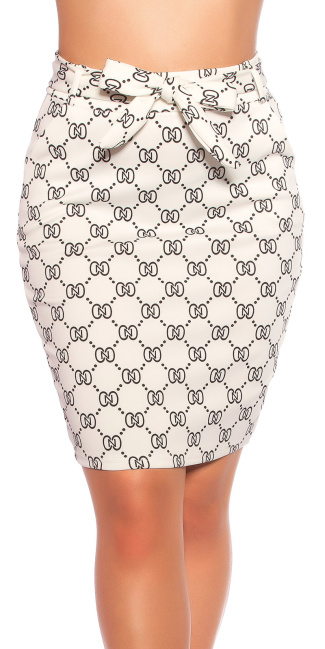 Sexy hoge taille rok met print wit